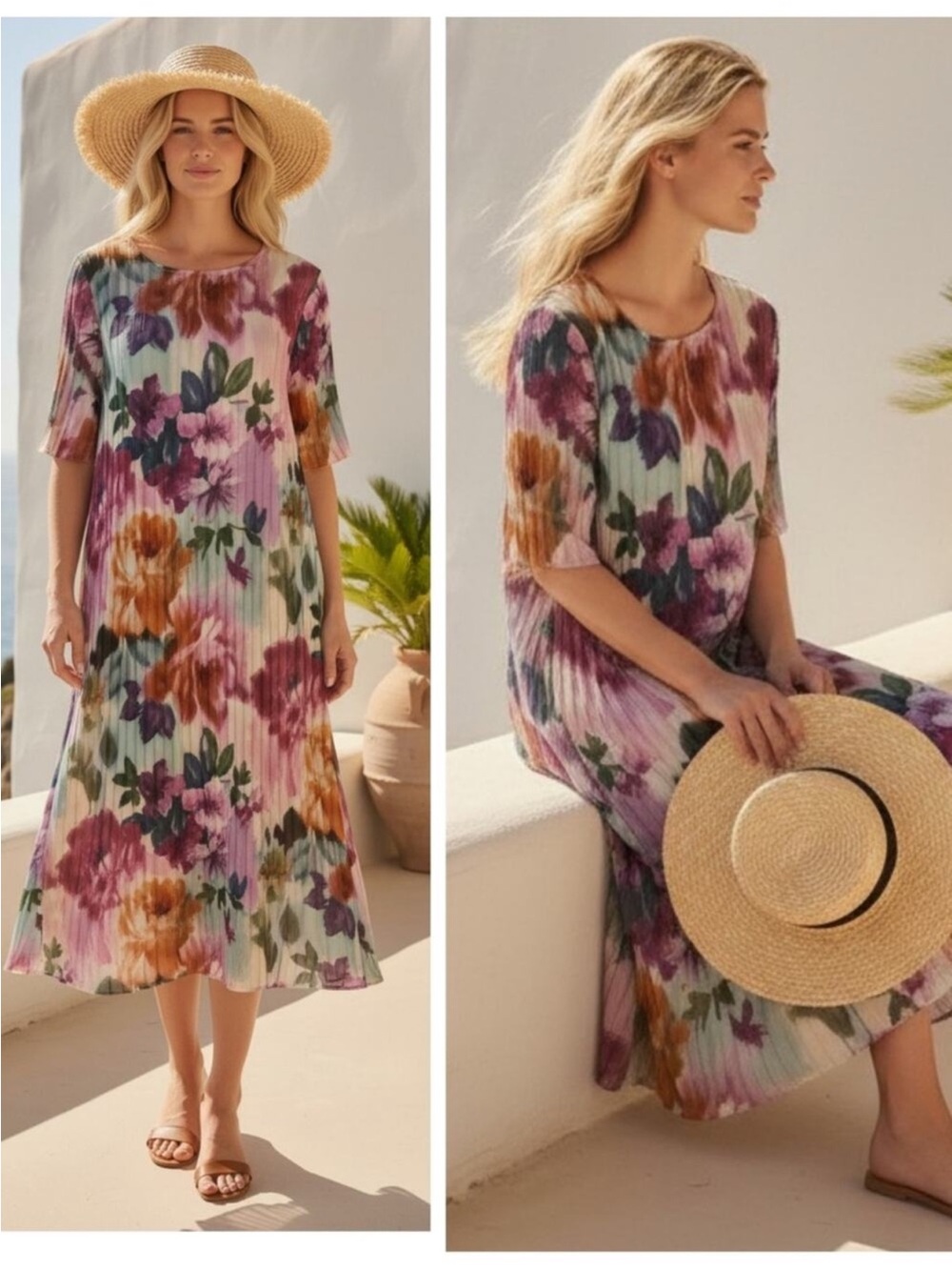 Jade by Johnny Was Astrid Floral Mesh Midi Dress Multicolor Size XL
